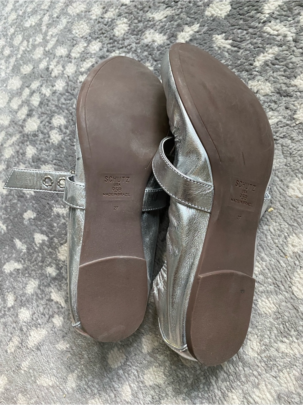 SCHUTZ Silver Metallic Mary Jane Ballet Flats with Buckle Strap - Picture 3 of 4